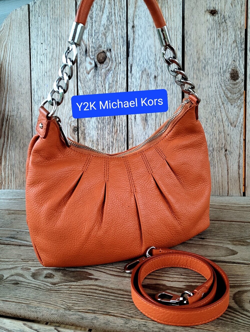 *Rare* Y2K Michael Kors Orange Pebbled Leather Top Carry Or Shoulder Handbag